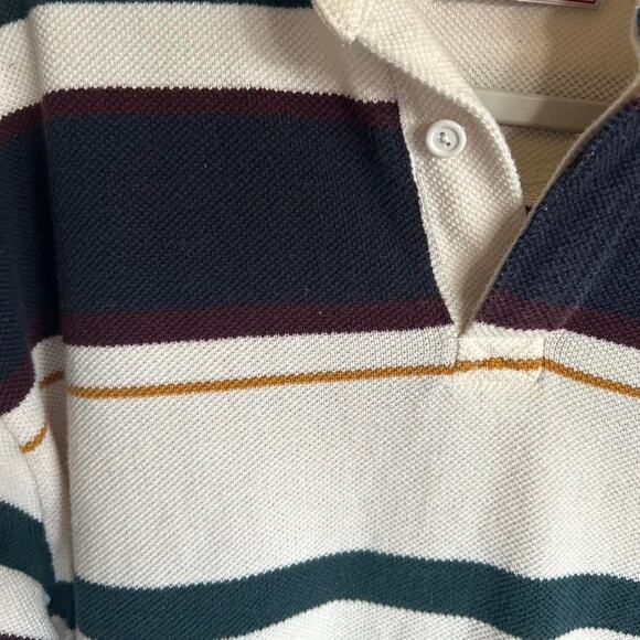 Vintage Rugby Long Sleeve Polo Blue Navy White Stripe Size Medium Cotton Preppy - Picture 7 of 7